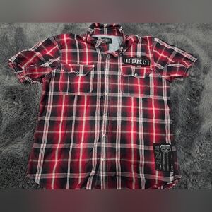 Harley-Davidson black and red short sleeve snap plaid shirt Mens XL